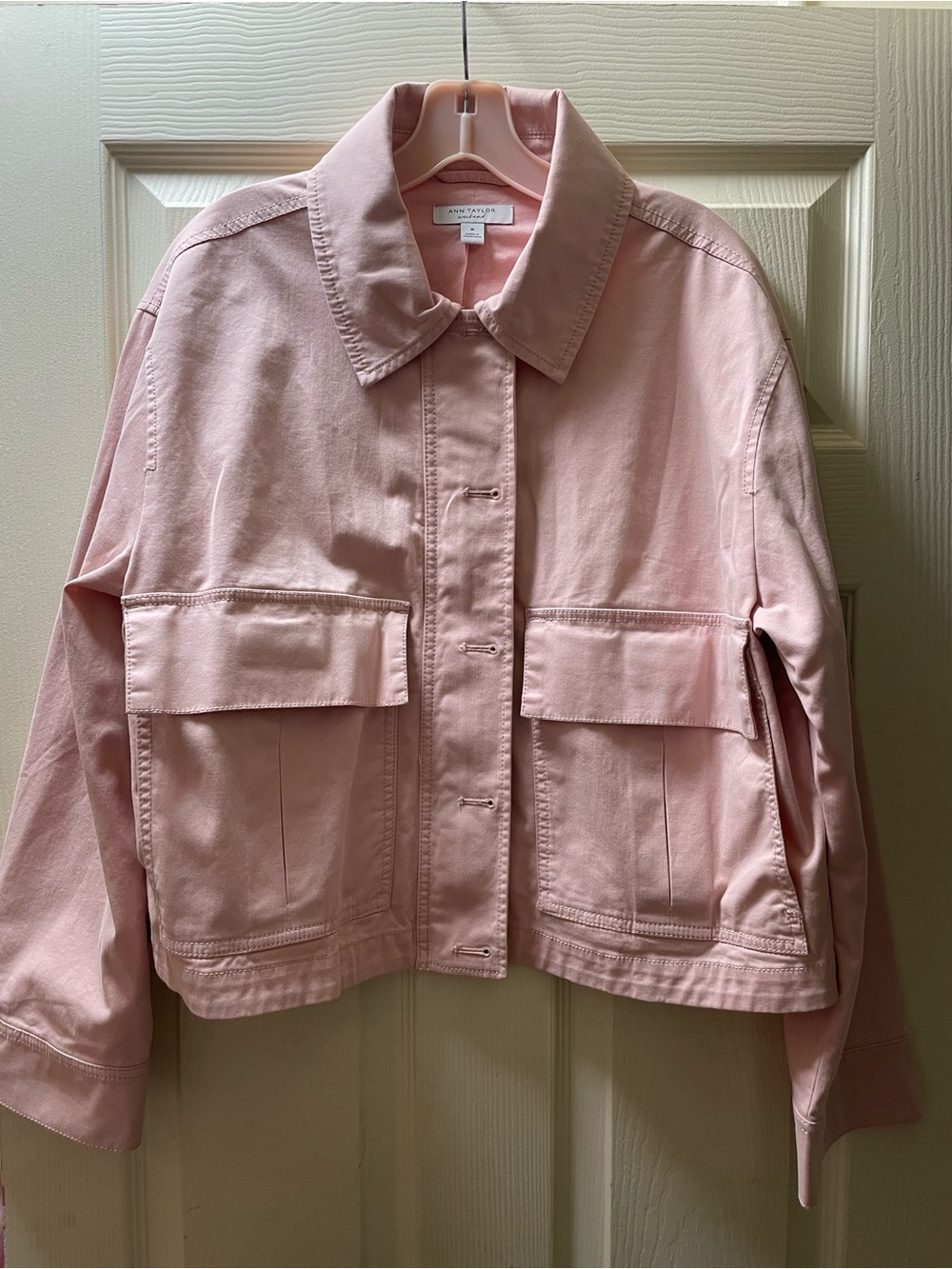 Ann Taylor Blush Pink Cotton Crop Utility Jacket